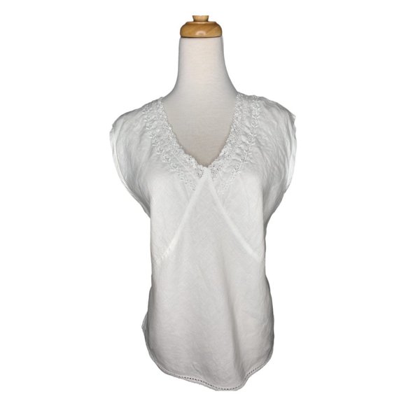 Irish Linen Blouse w Bead and Lace Trim Size L - Picture 1 of 7